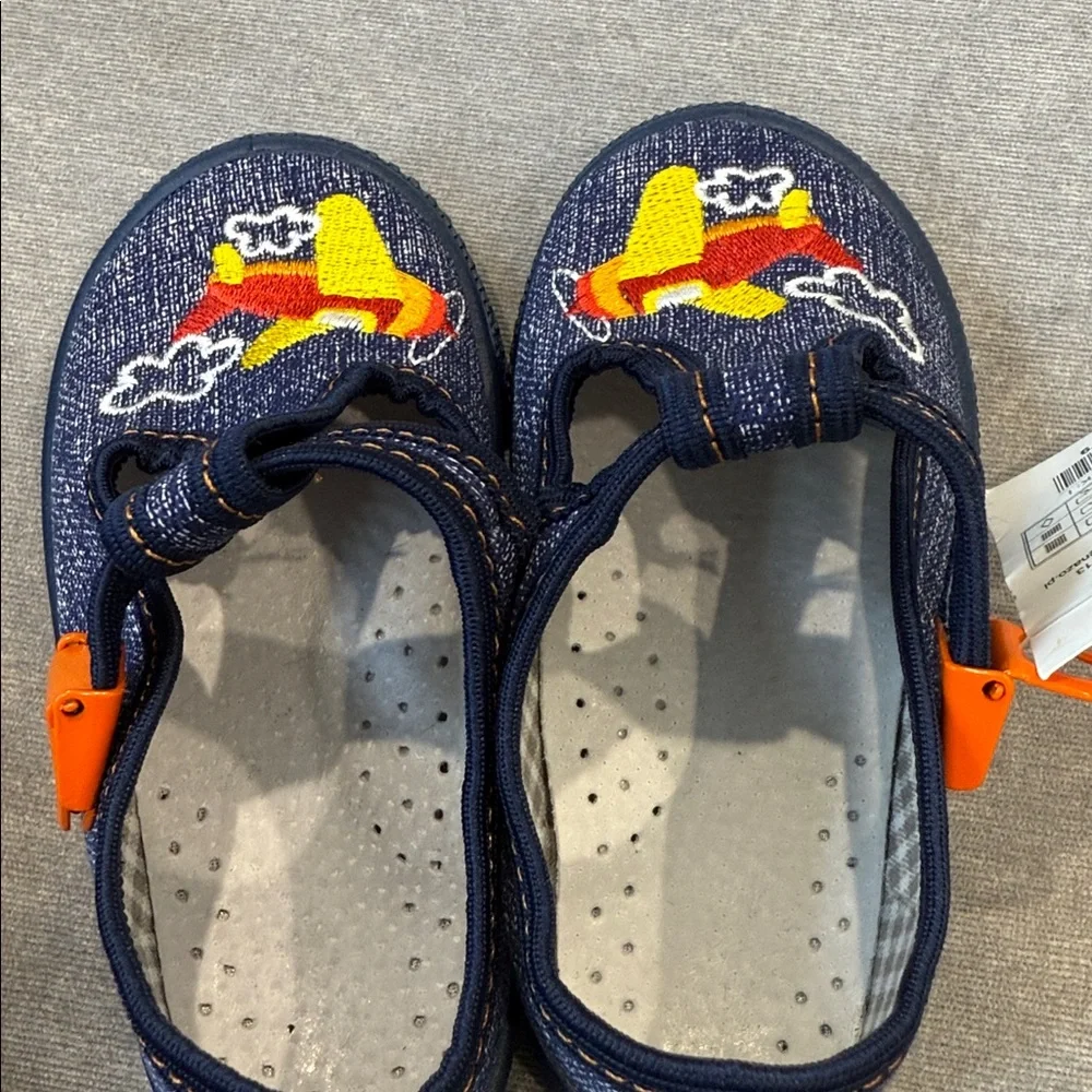 Kids Airplane Denim Shoes - Blue and Yellow